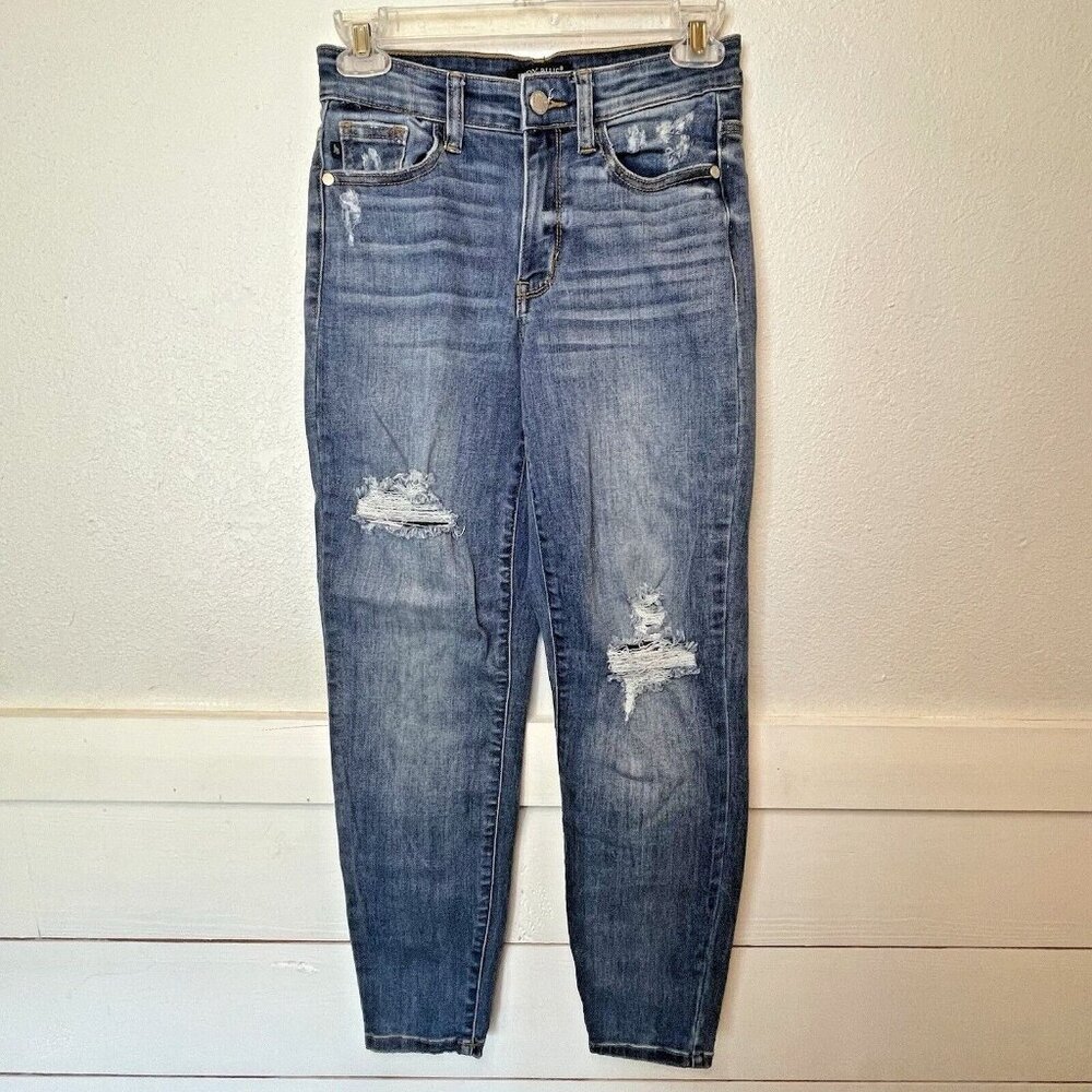 Judy Blue Slim Fit Jeans 0/24 Distressed Medium Wash Mid Rise Stretch Denim